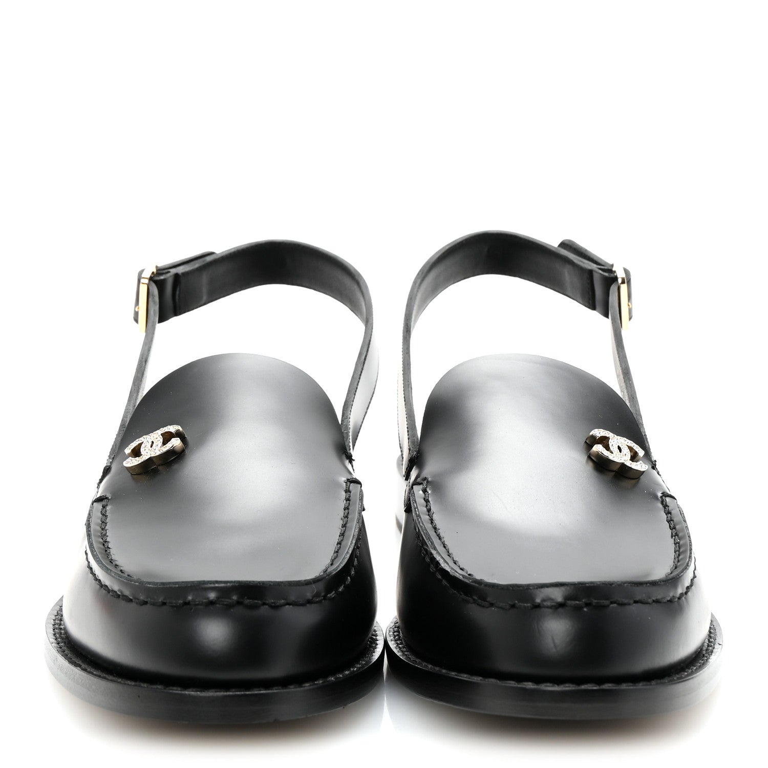 Chanel Calfskin Crystal CC Slingback Flats 39 Black 3 of 10