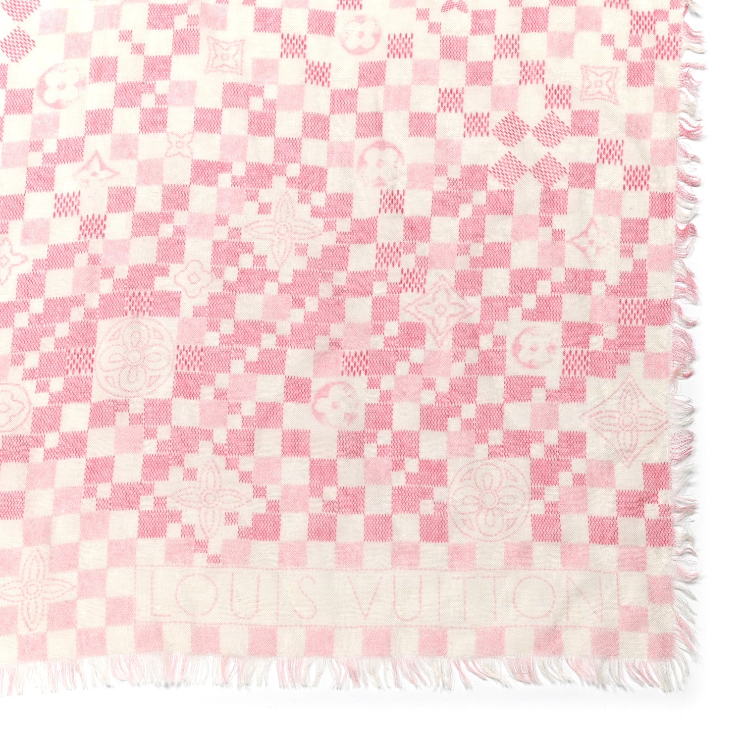 Louis Vuitton Cashmere Silk Damier Scarf Ivory Pink 2 of 4