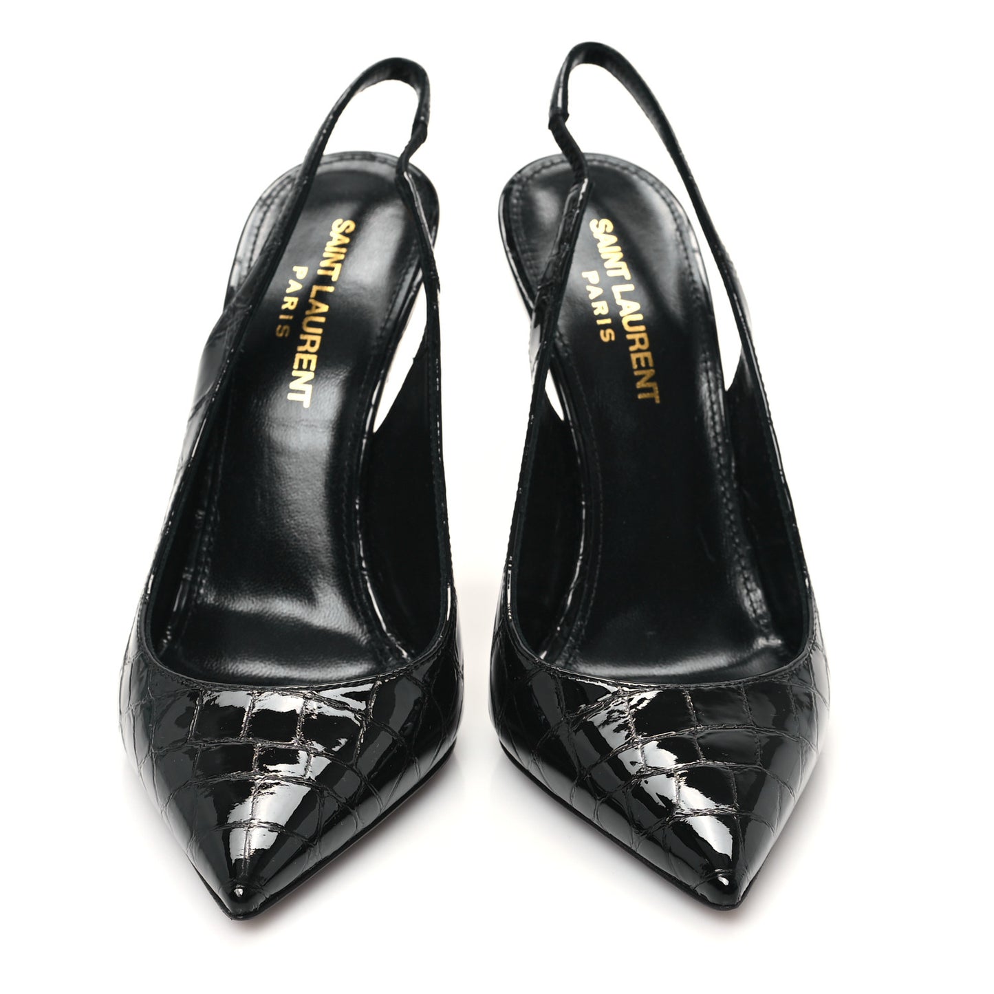 Patent Opyum Crocodile Embossed Slingback Pumps 36 Black