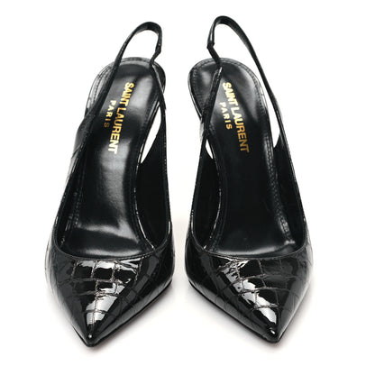Saint Laurent Patent Opyum Crocodile Embossed Slingback Pumps 36 Black 3 of 10