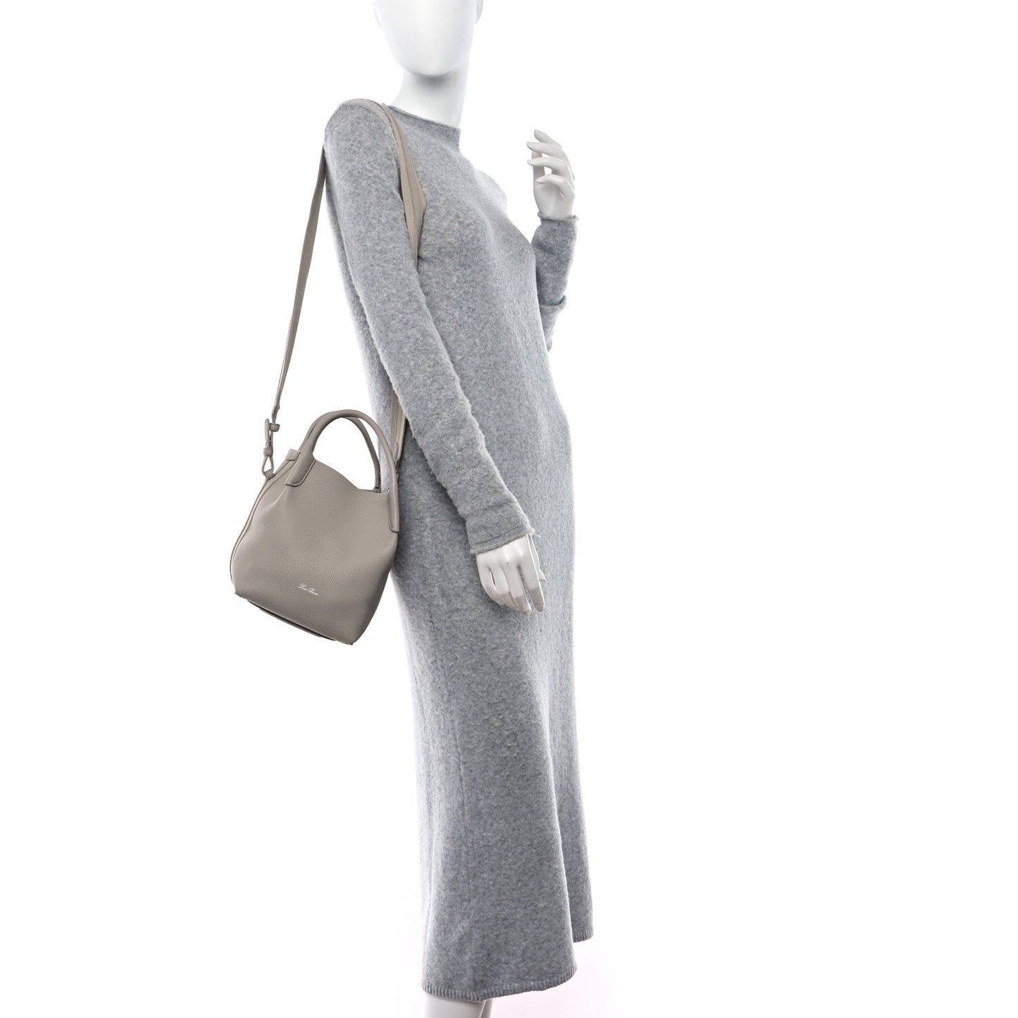 Grained Calfskin Small Bale Bag Dust Stone