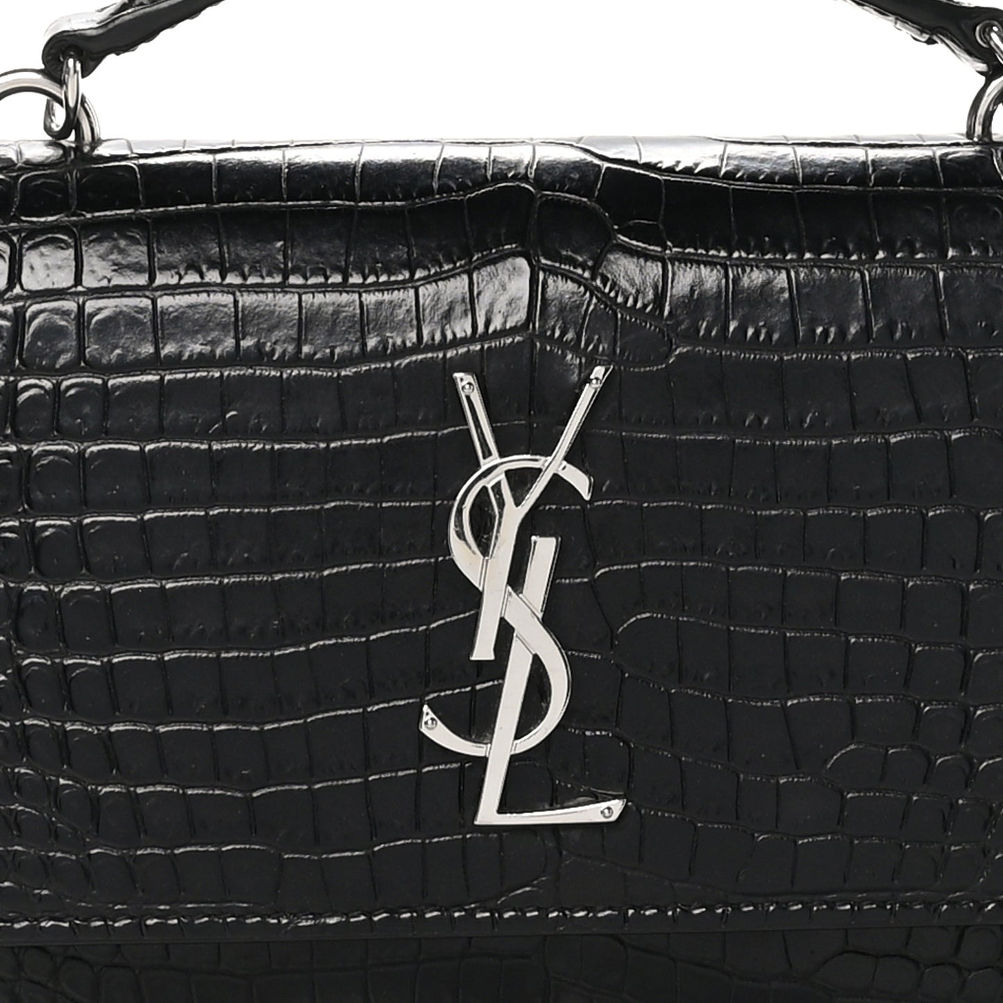 Calfskin Crocodile Embossed Monogram Sunset Top Handle Chain Wallet Black
