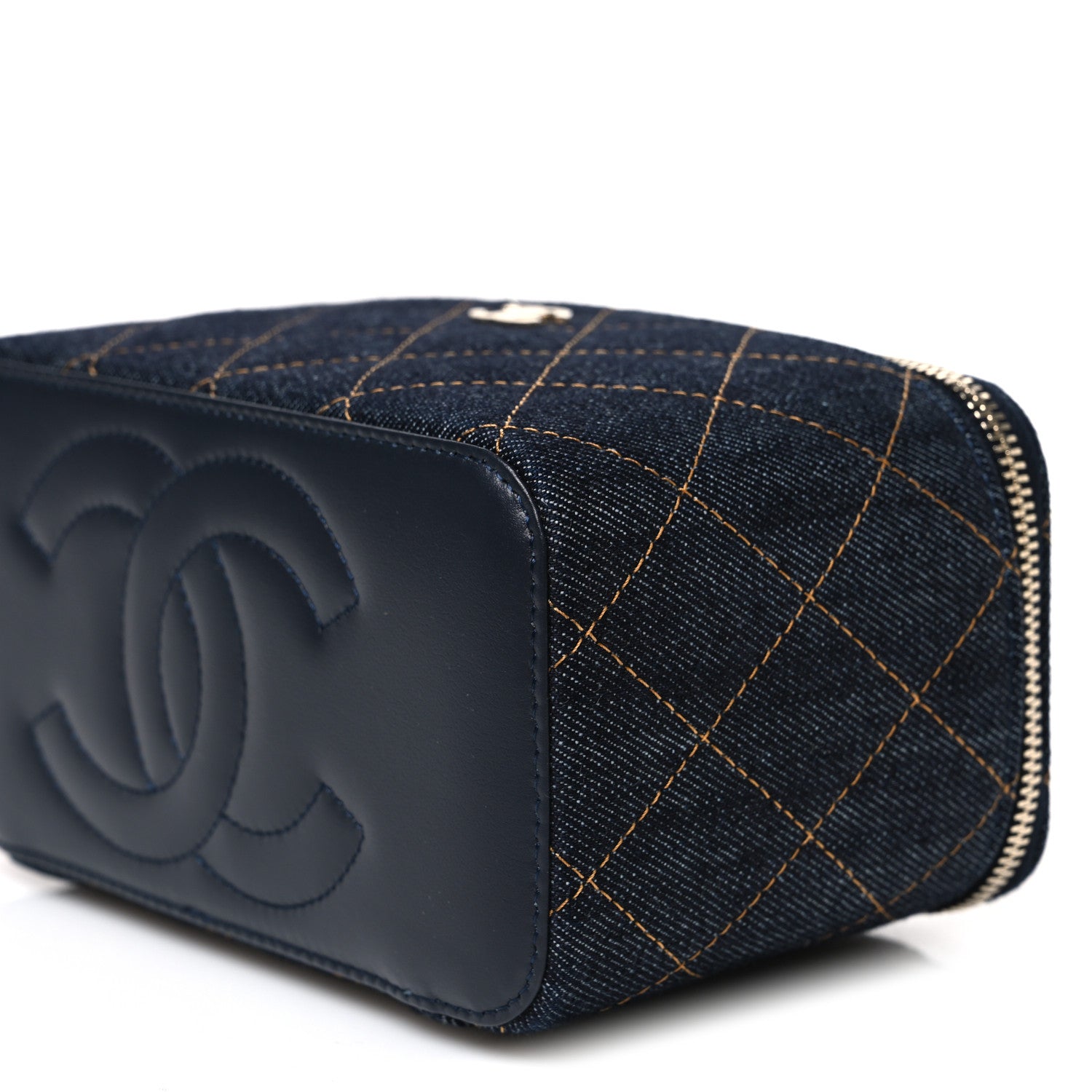 Chanel Denim Quilted Small Vanity Case With Chain Dark Blue Orange 9 of 9