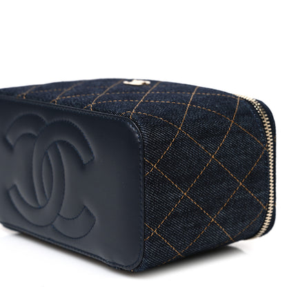 Chanel Denim Quilted Small Vanity Case With Chain Dark Blue Orange 9 of 9