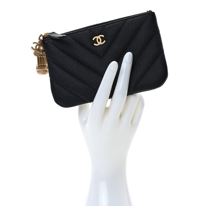 Chanel Caviar Chevron Quilted Small Ancient Greek Charms Cosmetic Case Black 2 of 7