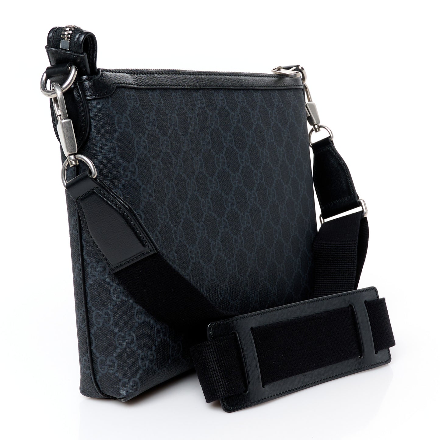 GG Supreme Monogram Azalea Calfskin Retro Interlocking G Wristlet Messenger Bag Black