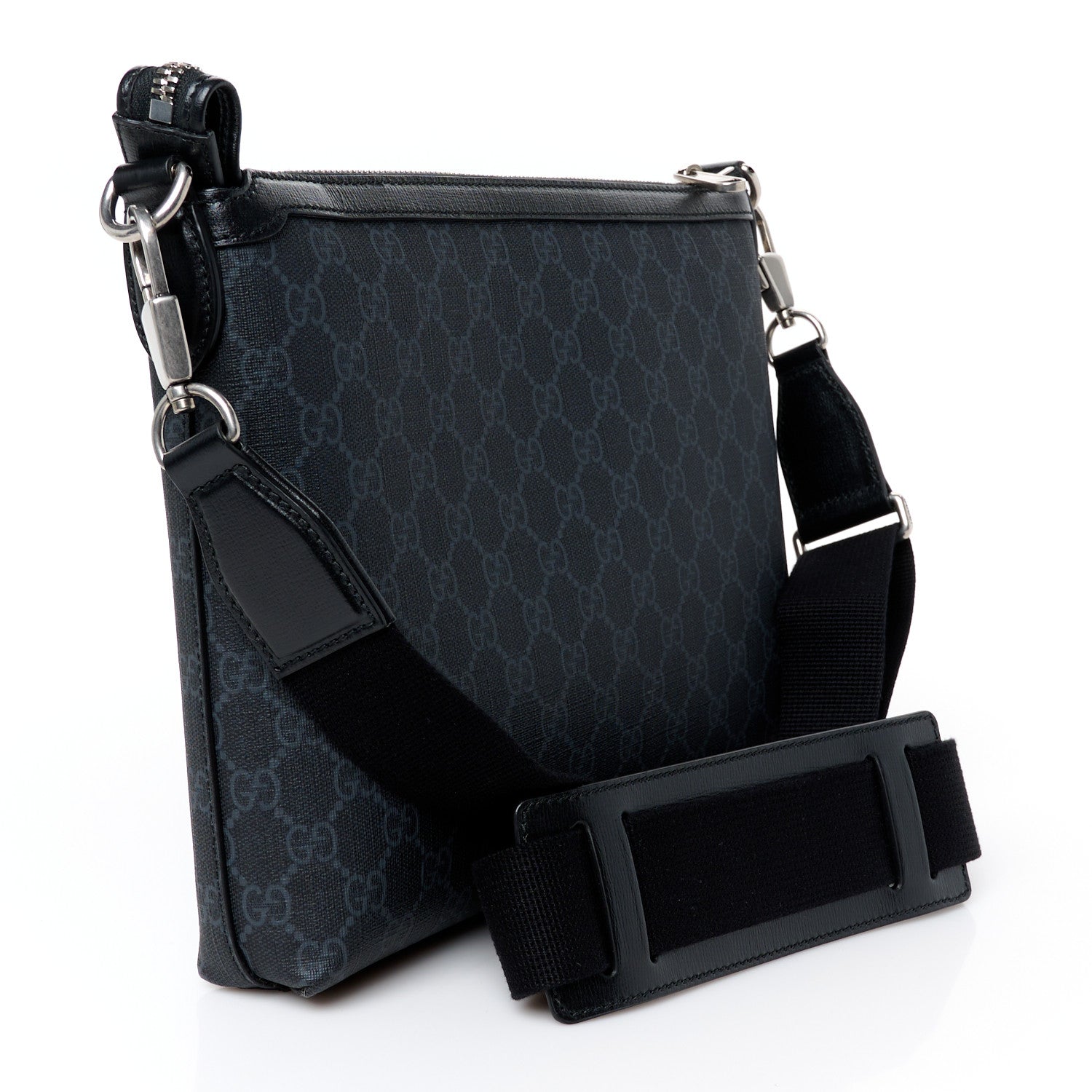 Gucci GG Supreme Monogram Azalea Calfskin Retro Interlocking G Wristlet Messenger Bag Black 3 of 11