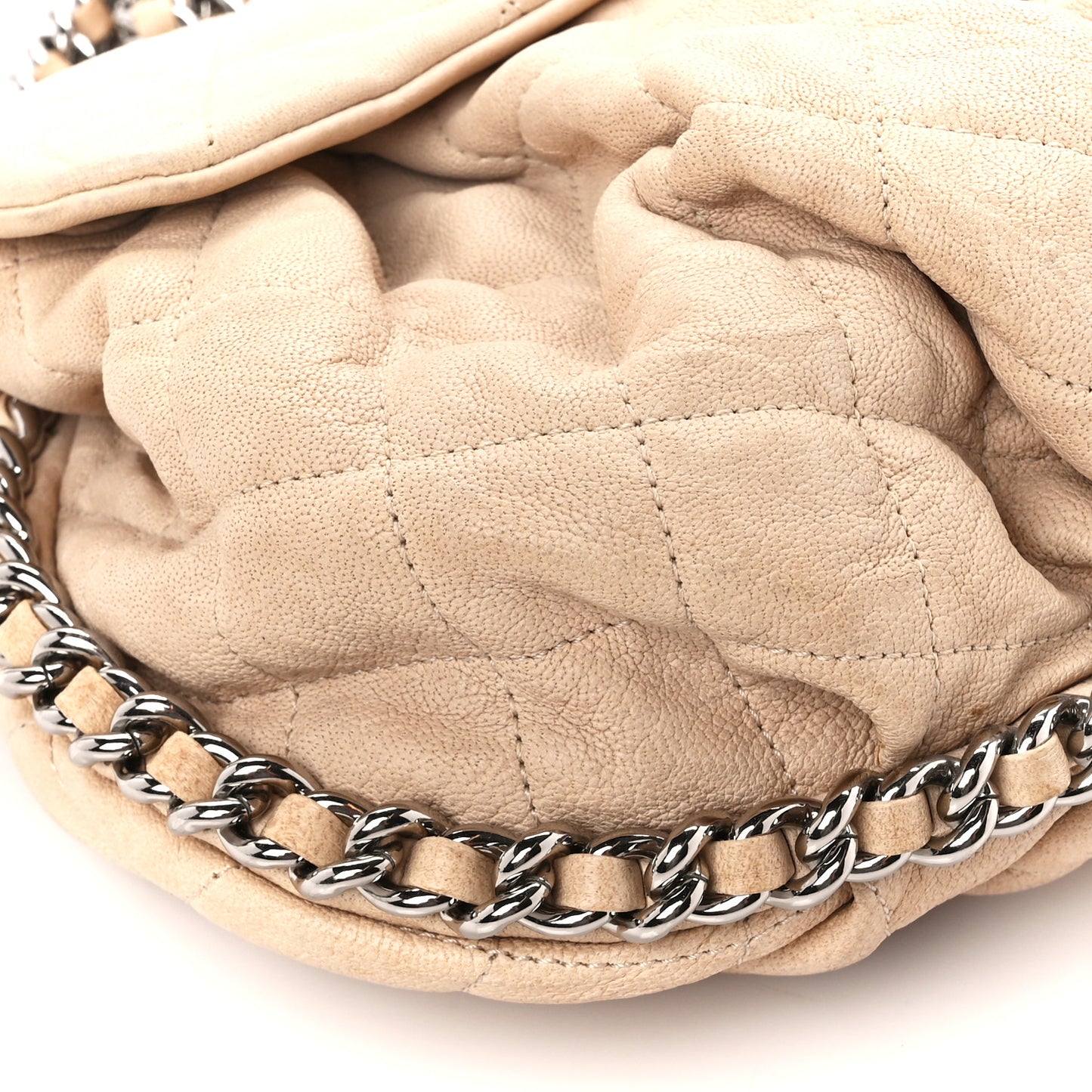 Washed Lambskin Quilted Medium Chain Around Messenger Beige