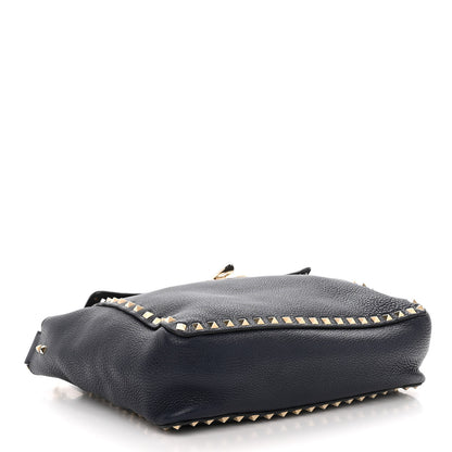 Valentino Garavani Pebbled Calfskin Rockstud Flip Lock Flap Messenger Satchel Marine 4 of 10
