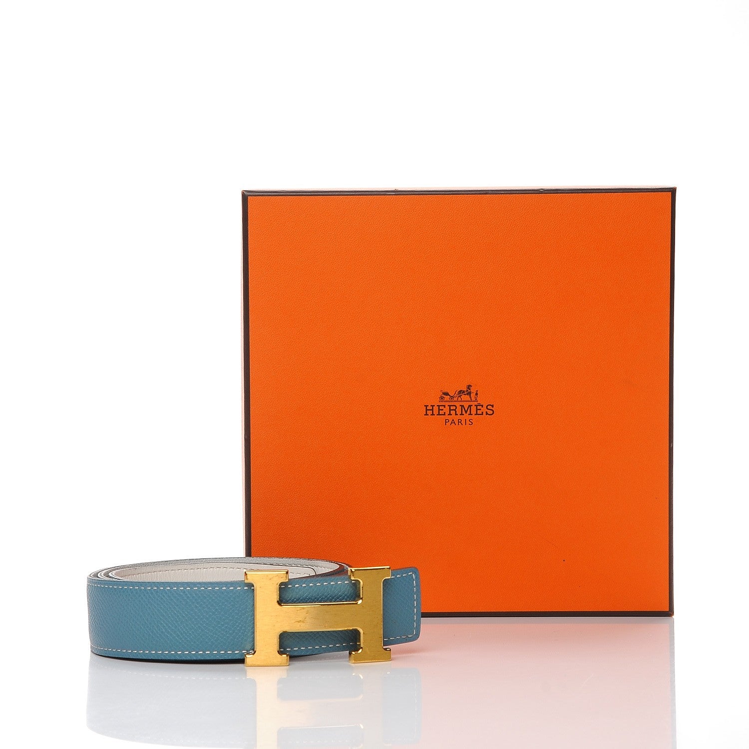 Hermes Epsom Swift 32mm H Belt 80 Blue Jean White 9 of 9