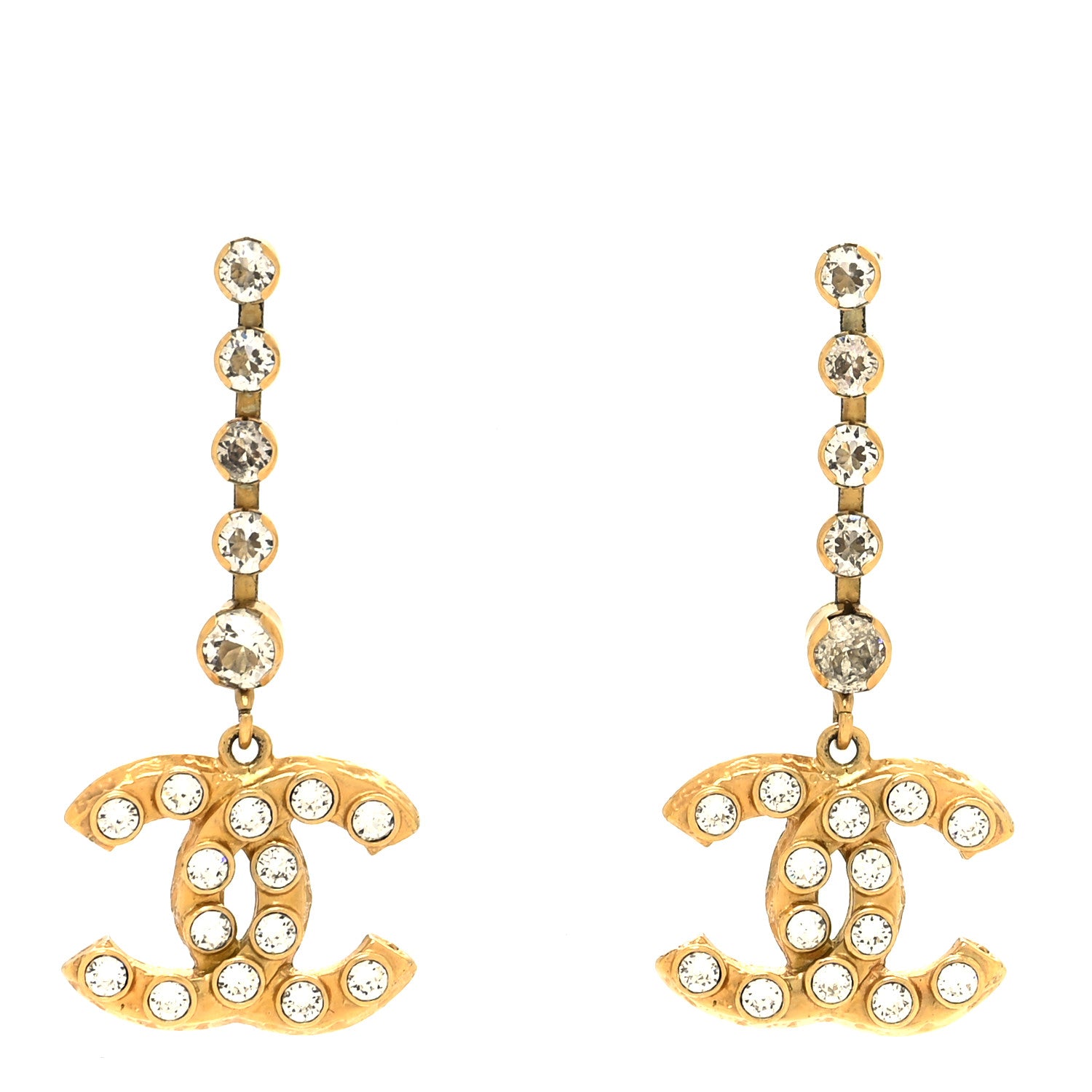 Chanel Crystal CC Dangle Earrings Gold 1 of 4