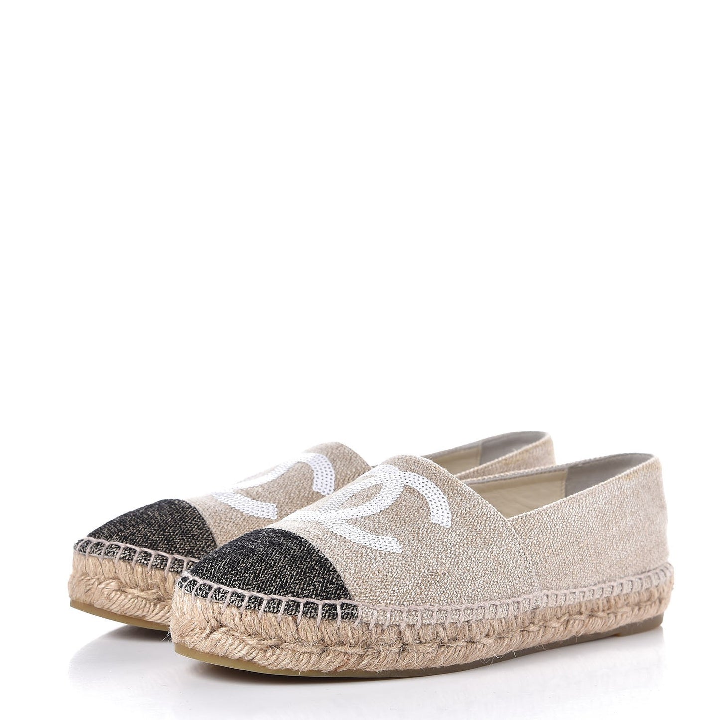 Linen Sequin CC Espadrilles 38 Beige Black