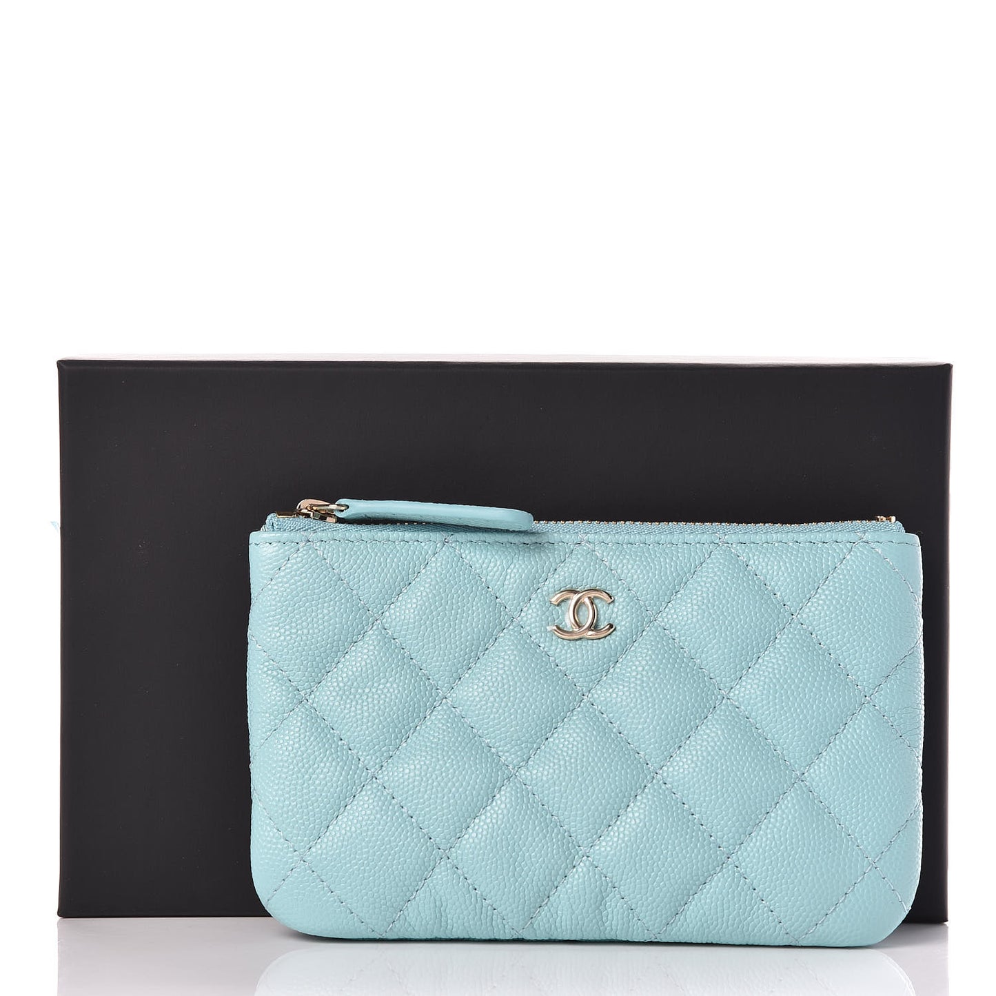 Caviar Quilted Small Cosmetic Case Light Blue
