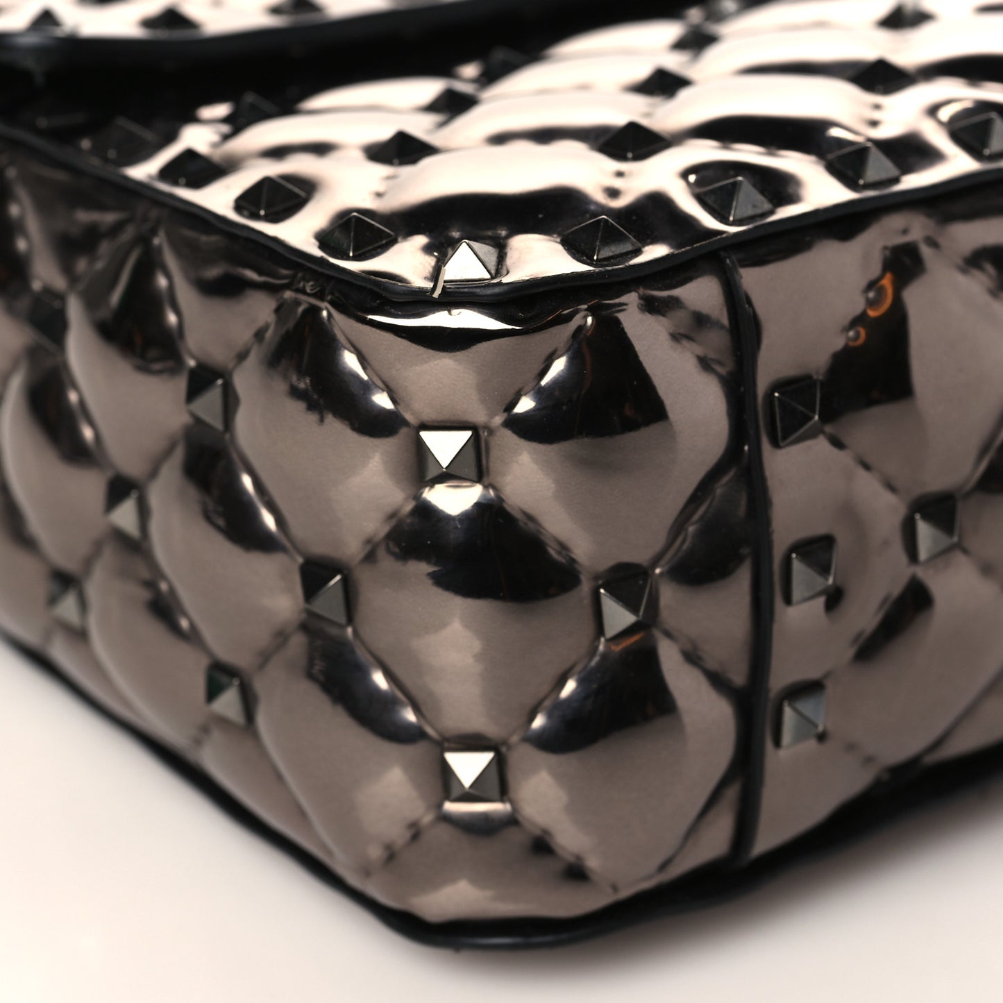 Metallic Patent Medium Rockstud Spike Shoulder Bag Rutenio