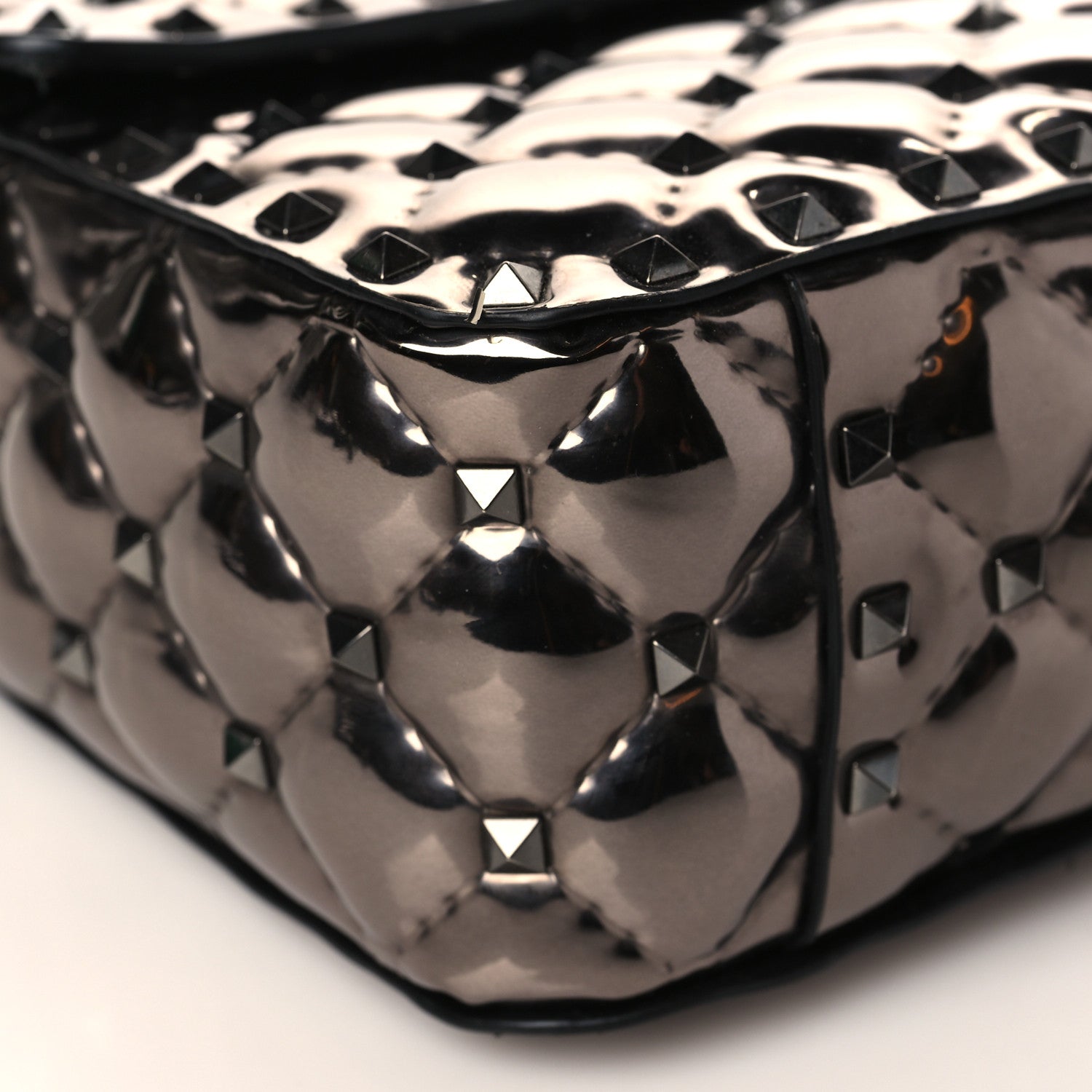 Valentino Garavani Metallic Patent Medium Rockstud Spike Shoulder Bag Rutenio 7 of 9