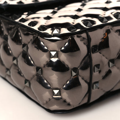 Valentino Garavani Metallic Patent Medium Rockstud Spike Shoulder Bag Rutenio 7 of 9