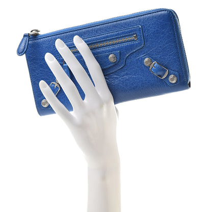 Balenciaga Agneau Giant 12 Silver Hardware Continental Zip Around Wallet Bleu Lazuli 2 of 11