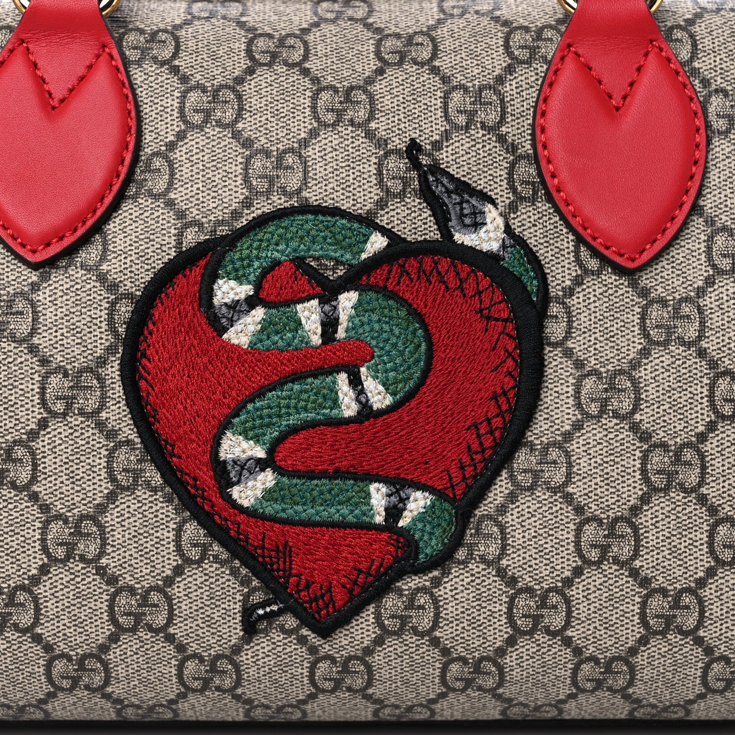 Gucci GG Supreme Monogram Kingsnake Heart Embroidered Small Boston Red 11 of 12