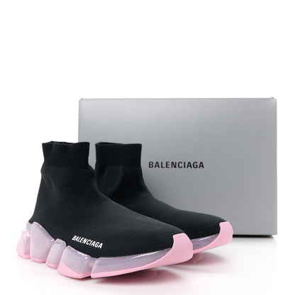 Balenciaga Technical 3D Recycled Knit Bi-Color Womens Speed 2.0 Transparent Sole Sneakers 38 Black Light Pink 9 of 9