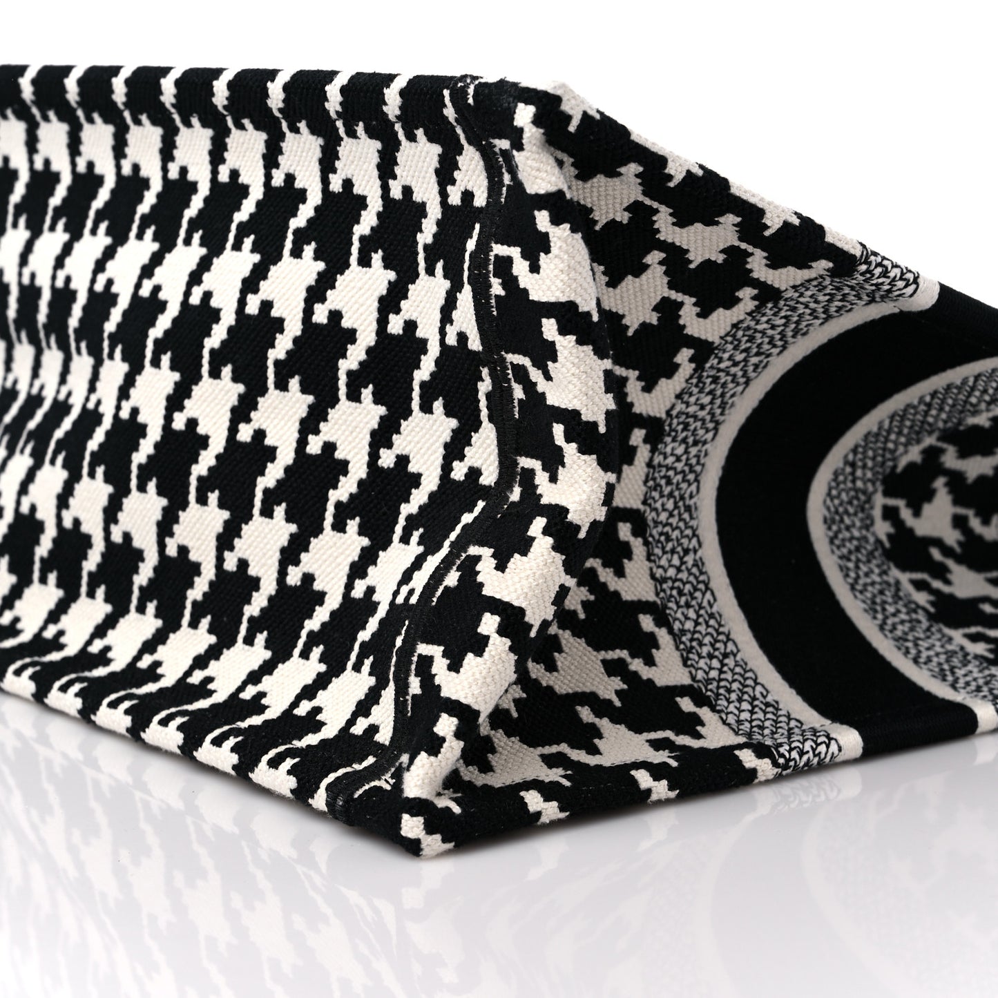 Canvas Macro Houndstooth Embroidered Medium Book Tote Black White