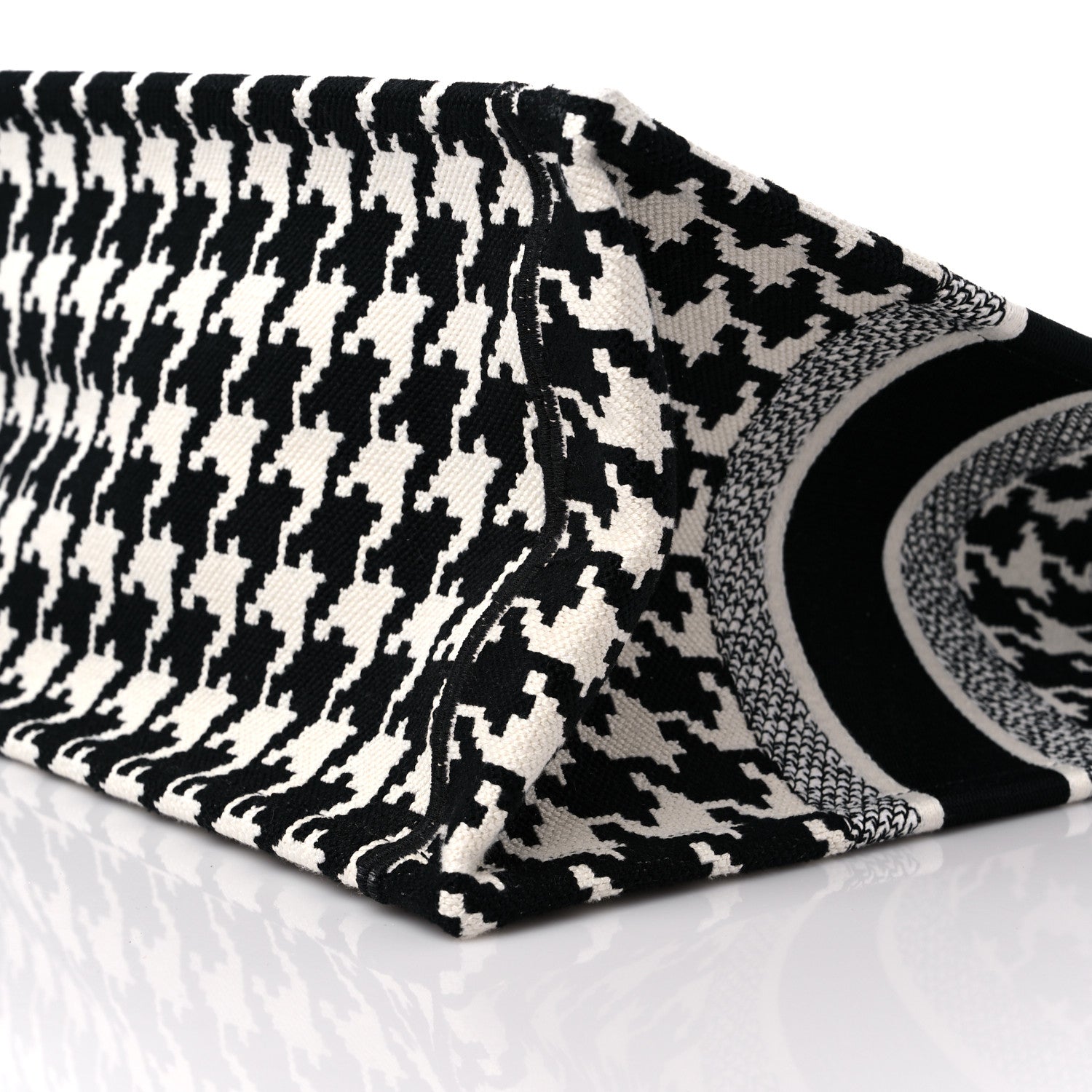 Christian Dior Canvas Macro Houndstooth Embroidered Medium Book Tote Black White 9 of 10