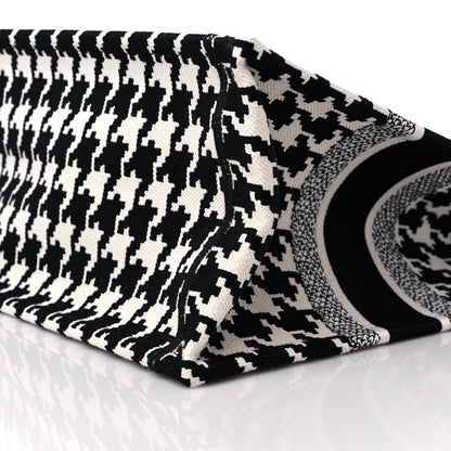 Christian Dior Canvas Macro Houndstooth Embroidered Medium Book Tote Black White 9 of 10