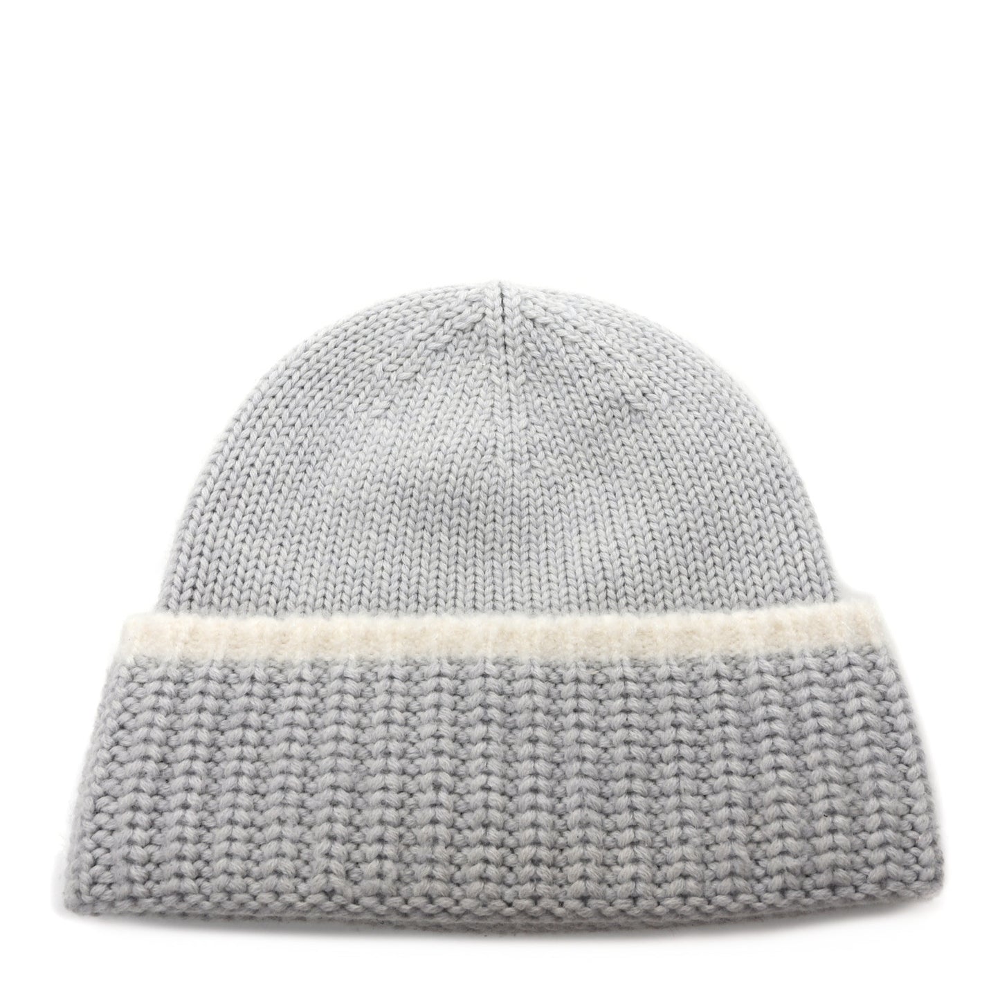 Wool Cashmere Silk CC Beanie Hat Light Grey White