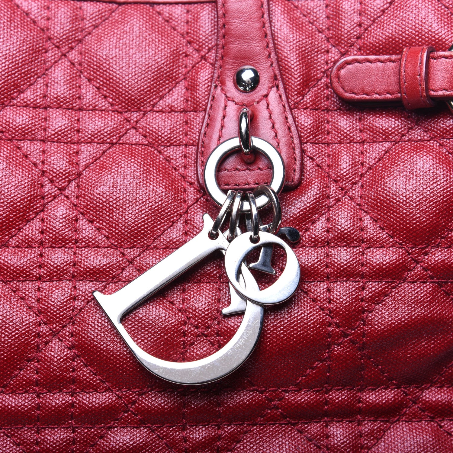 Christian Dior Coated Canvas Cannage Medium Panarea Tote Red 11 of 14