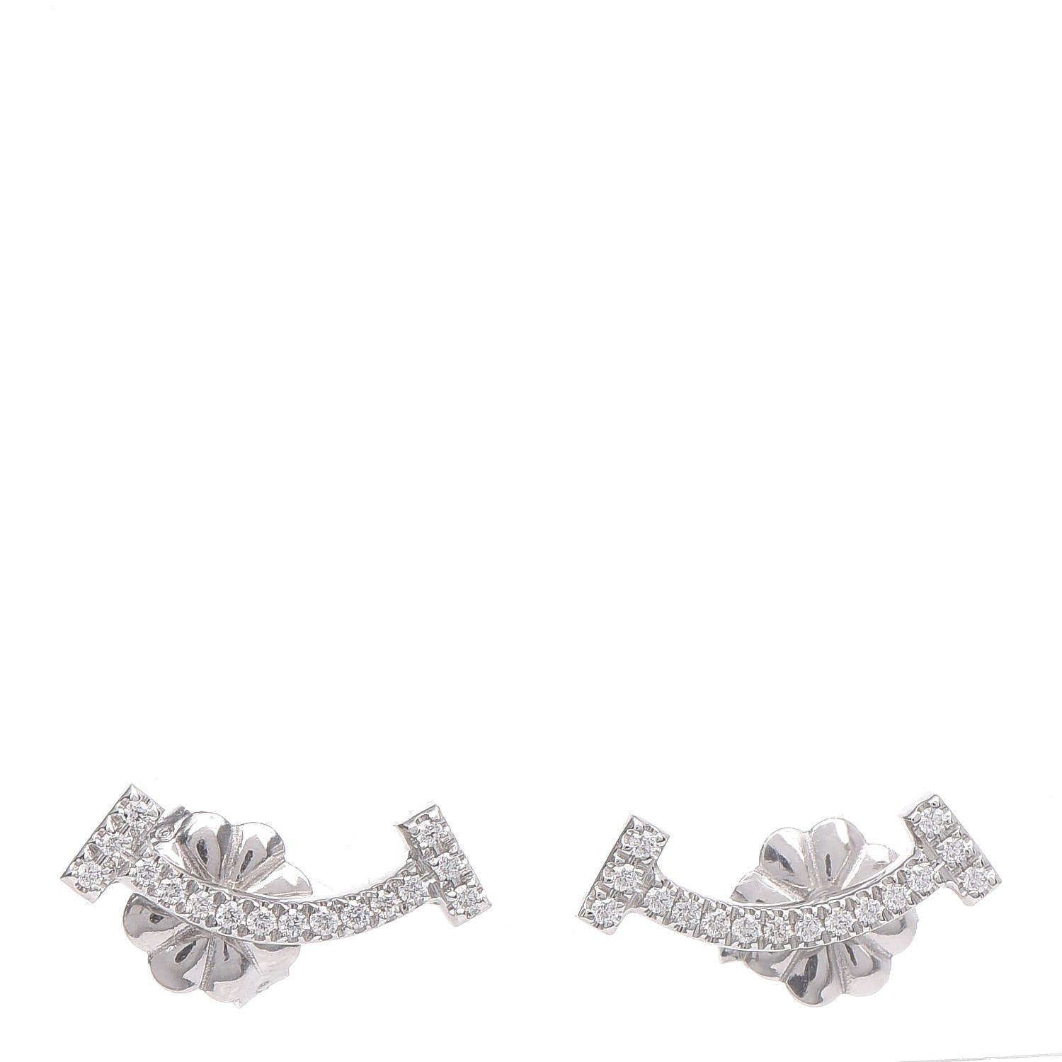 Tiffany 18K White Gold Diamond T Smile Earrings 1 of 5