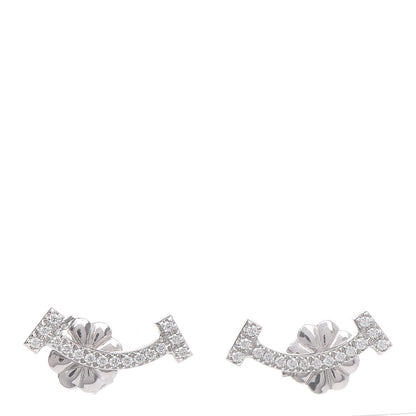 Tiffany 18K White Gold Diamond T Smile Earrings 1 of 5