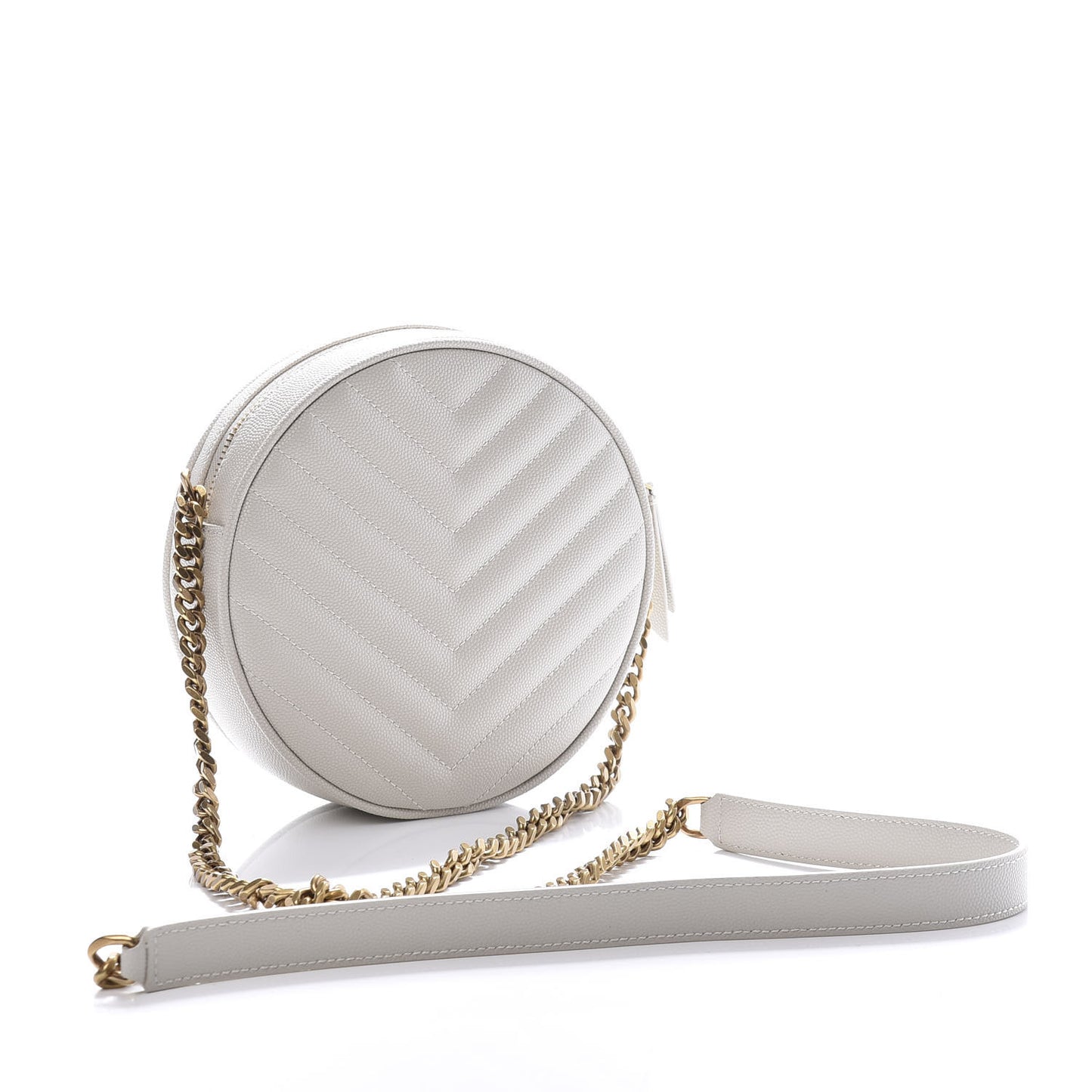 Grain De Poudre Matelasse Chevron Quilted Round Vinyle Camera Bag Blanc Vintage
