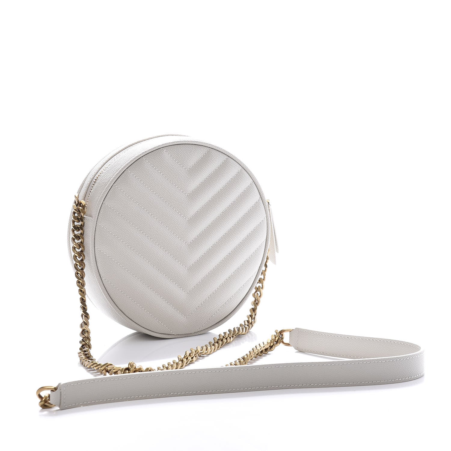 Saint Laurent Grain De Poudre Matelasse Chevron Quilted Round Vinyle Camera Bag Blanc Vintage 3 of 10