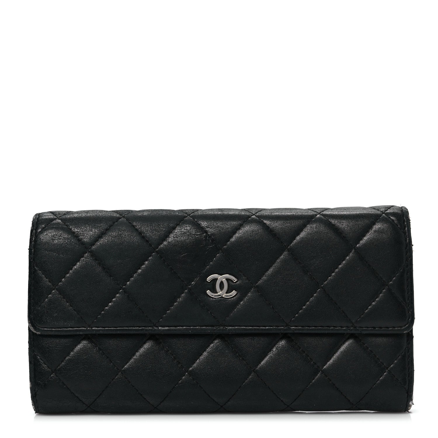 Chanel Lambskin Quilted Large Gusset Flap Wallet Black 1 of 12