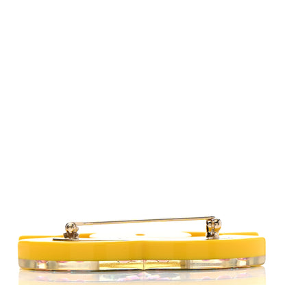 Chanel Resin Glitter Crystal CC Brooch Yellow Blue 4 of 5