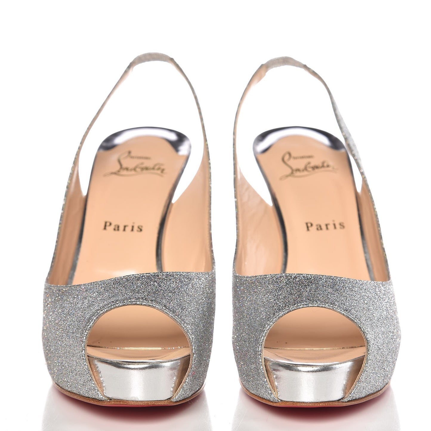 Glitter N Prive 100 Peep Toe Slingback Pumps 38.5 Silver