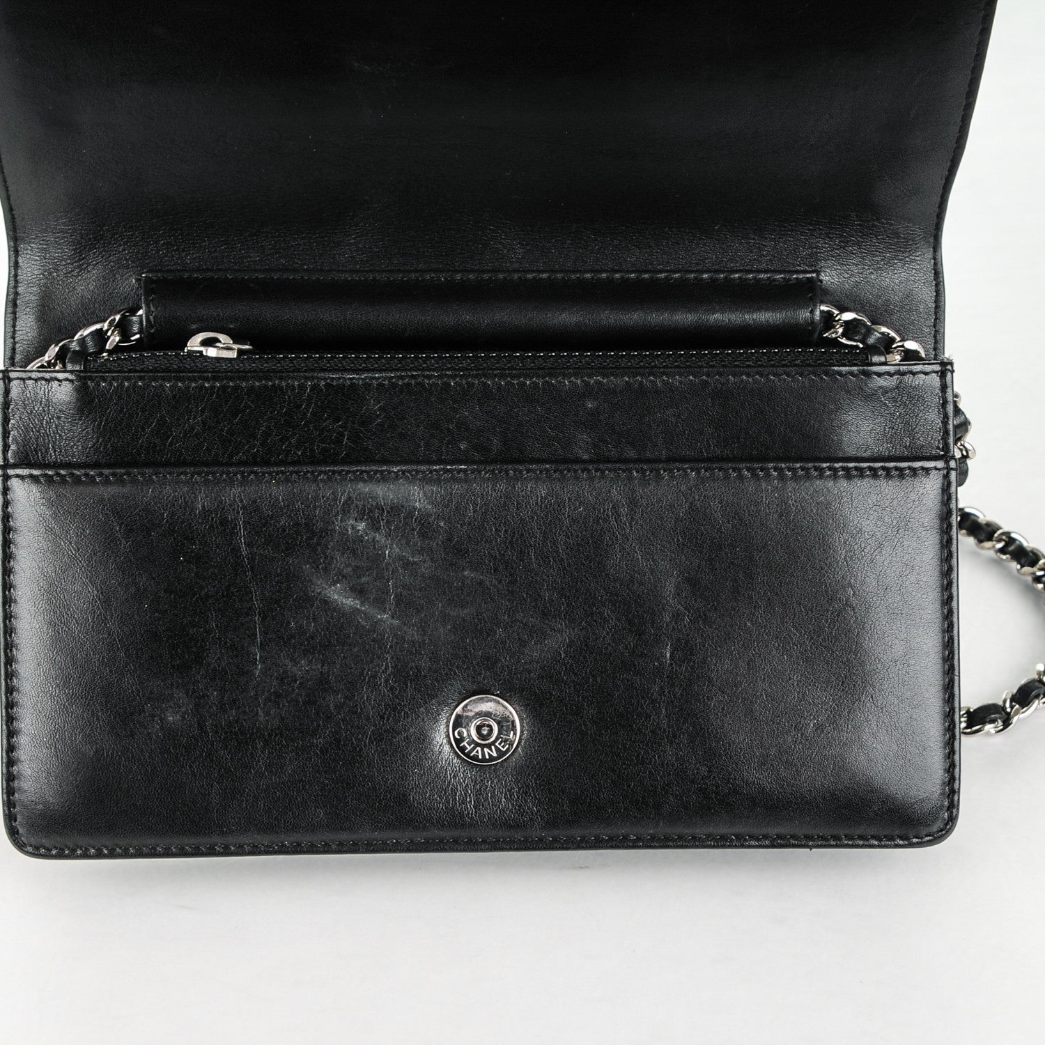 Chanel Lambskin Studded CC Wallet On Chain WOC Black 10 of 13