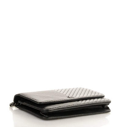 Chanel Calfskin Chevron Wallet On Chain WOC So Black 4 of 16