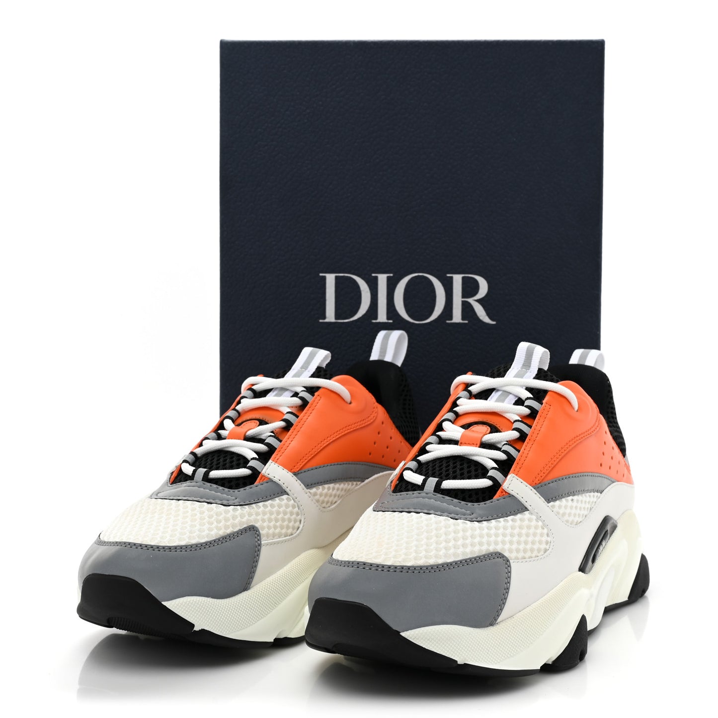 Technical Mesh Calfskin Mens B22 Sneakers 44 White Orange