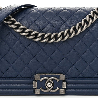 Chanel Grained Calfskin Quilted Medium Boy Flap Navy 8 of 11