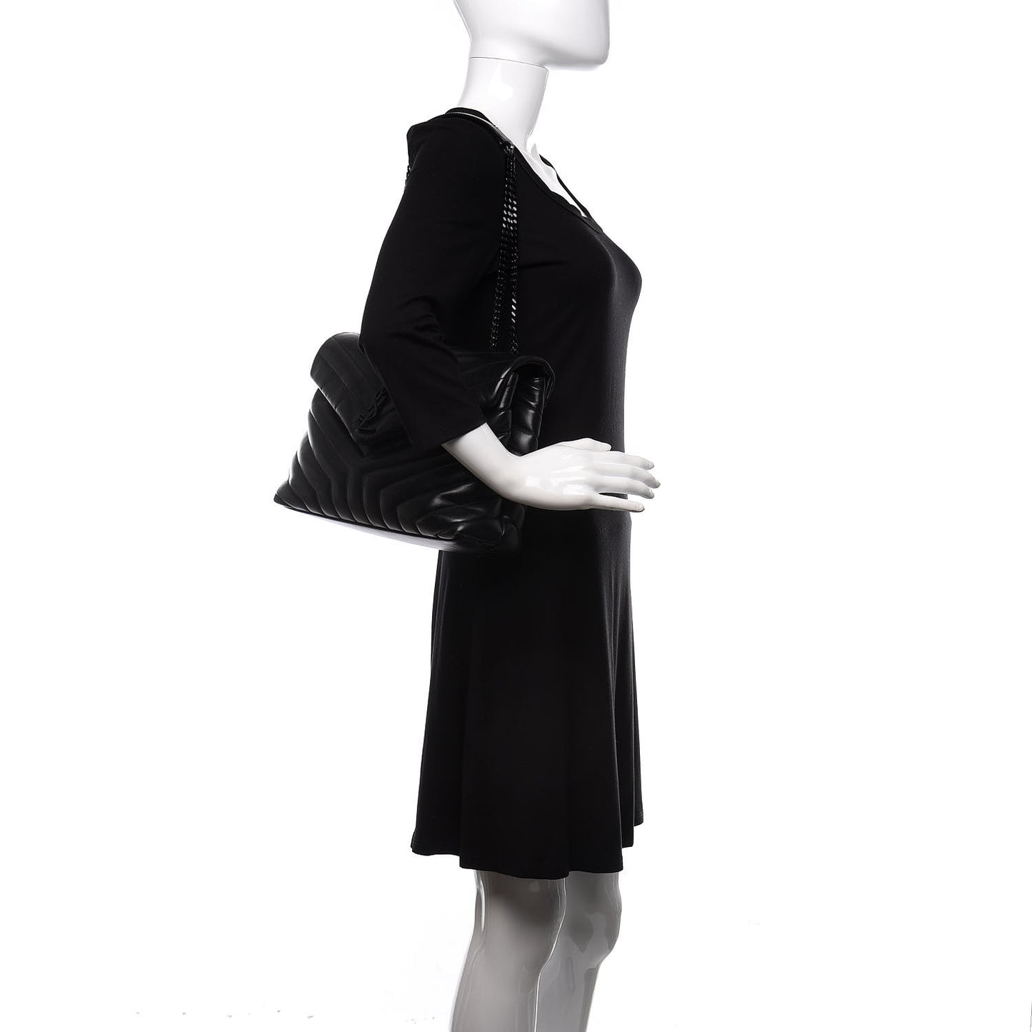 Calfskin Y Quilted Monogram Medium Loulou Chain Satchel Black