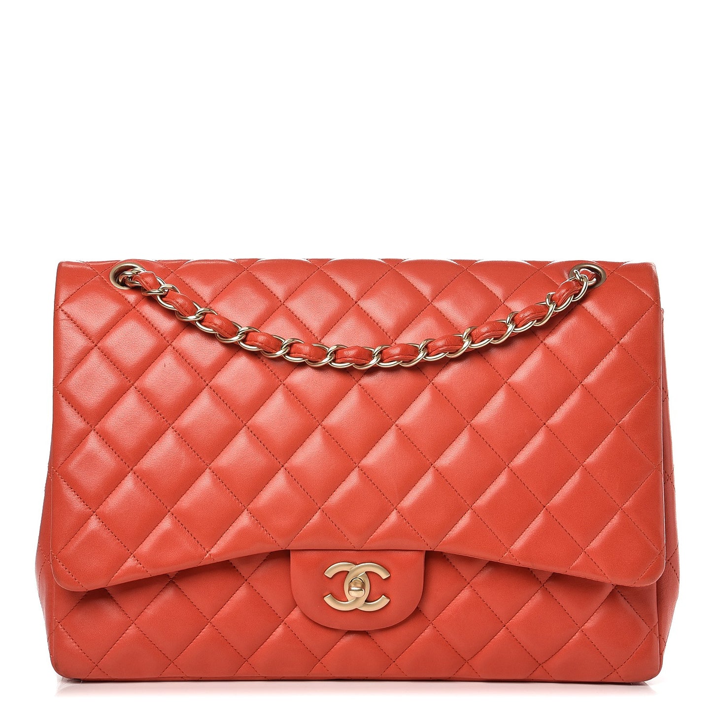 Lambskin Quilted Maxi Single Flap Light Red