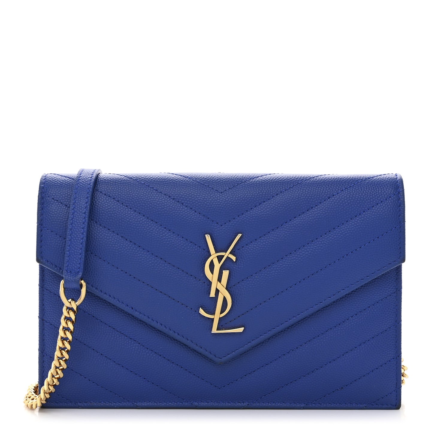 Grain De Poudre Matelasse Chevron Monogram Envelope Chain Wallet Blue Majorelle