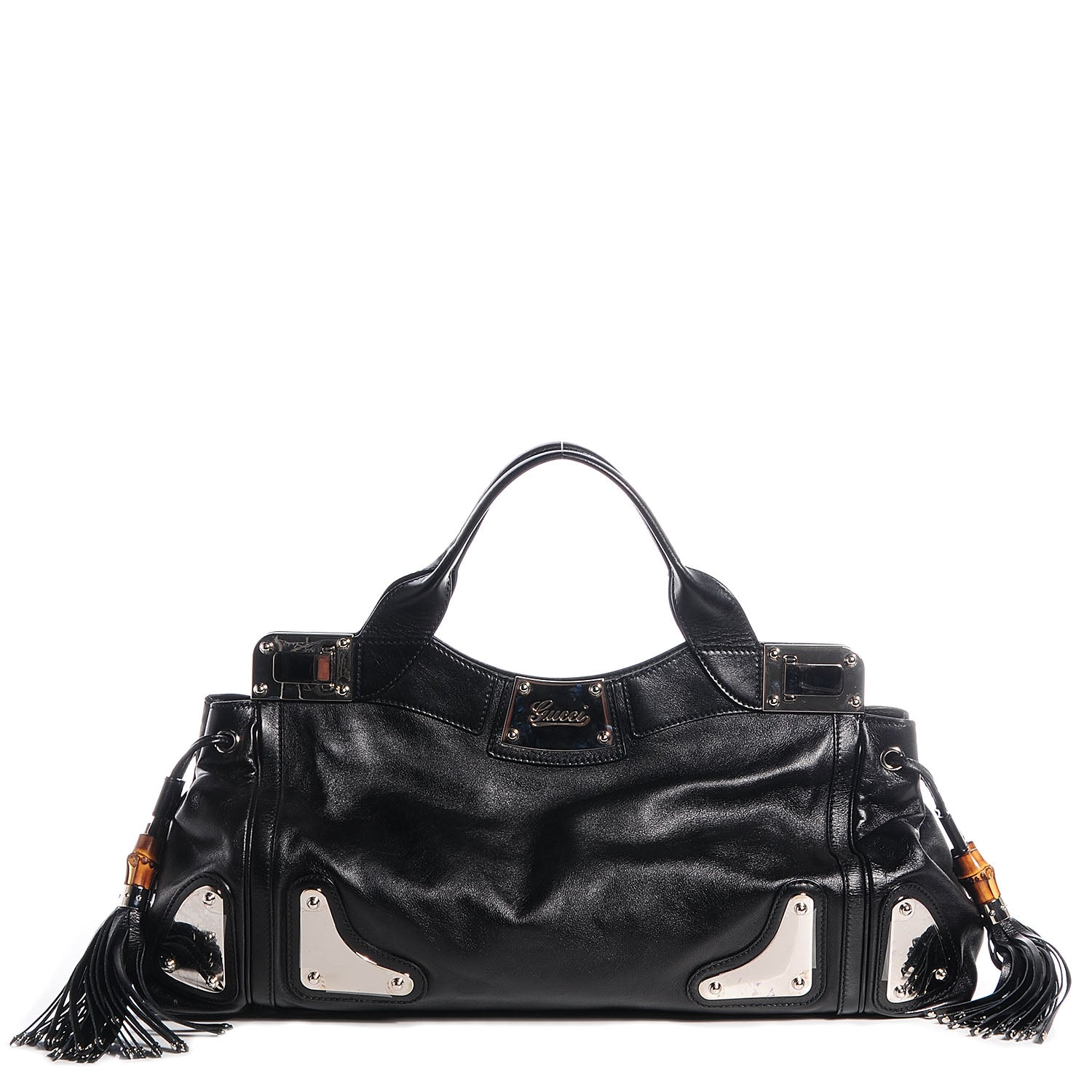 Gucci Leather Medium Race Bamboo Top Handle Bag Black 1 of 11