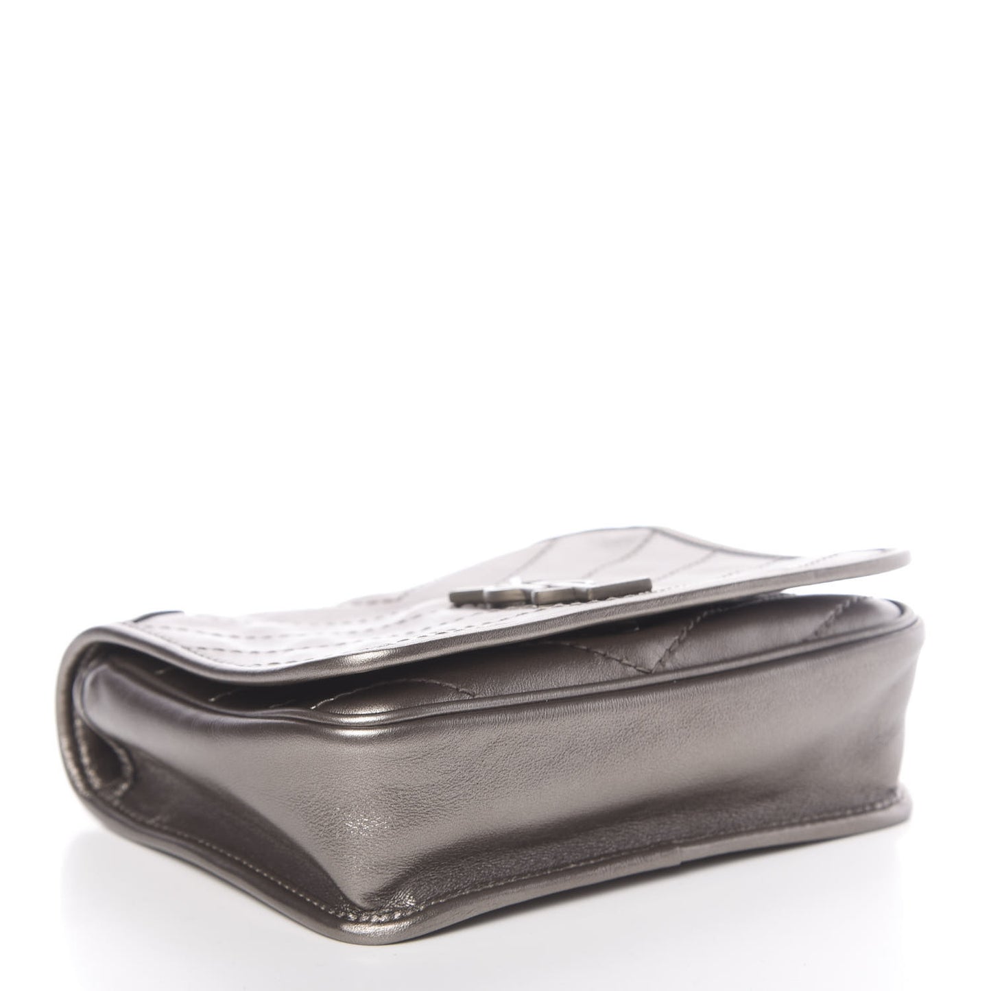 Metallic Calfskin Matelasse Monogram Niki Chain Wallet Platinum