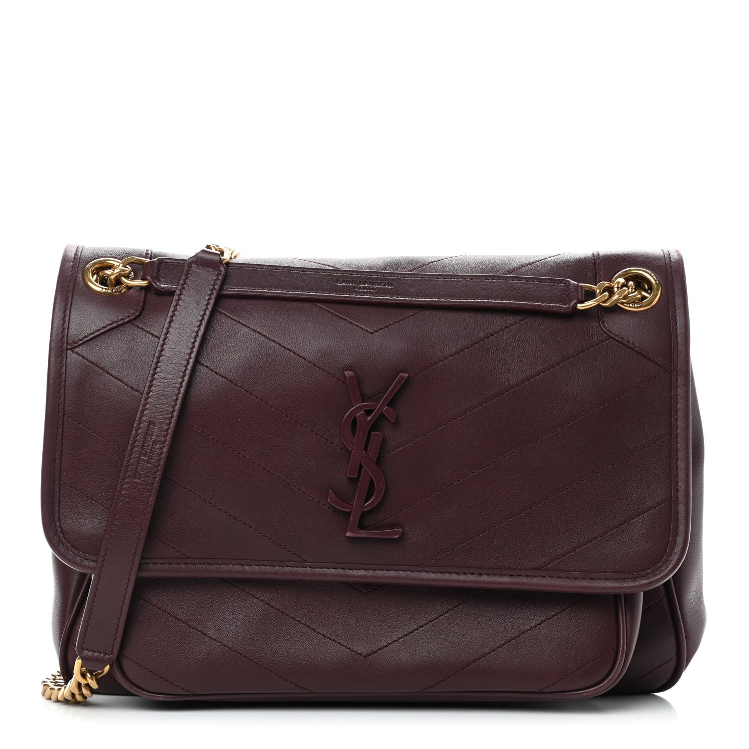 Saint Laurent Lambskin Matelasse Monogram Medium Niki Chain Satchel Burgundy 1 of 9