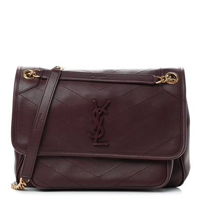 Saint Laurent Lambskin Matelasse Monogram Medium Niki Chain Satchel Burgundy 1 of 9
