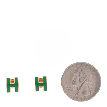 Hermes Gold Lacquered Mini Pop H Earrings Malachite 2 of 5