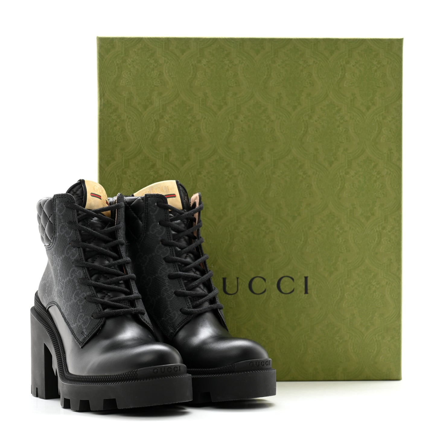 Apollo Calfskin GG Supreme Nappa Samoa Quilted Lace Up Ankle Boots 35 Black