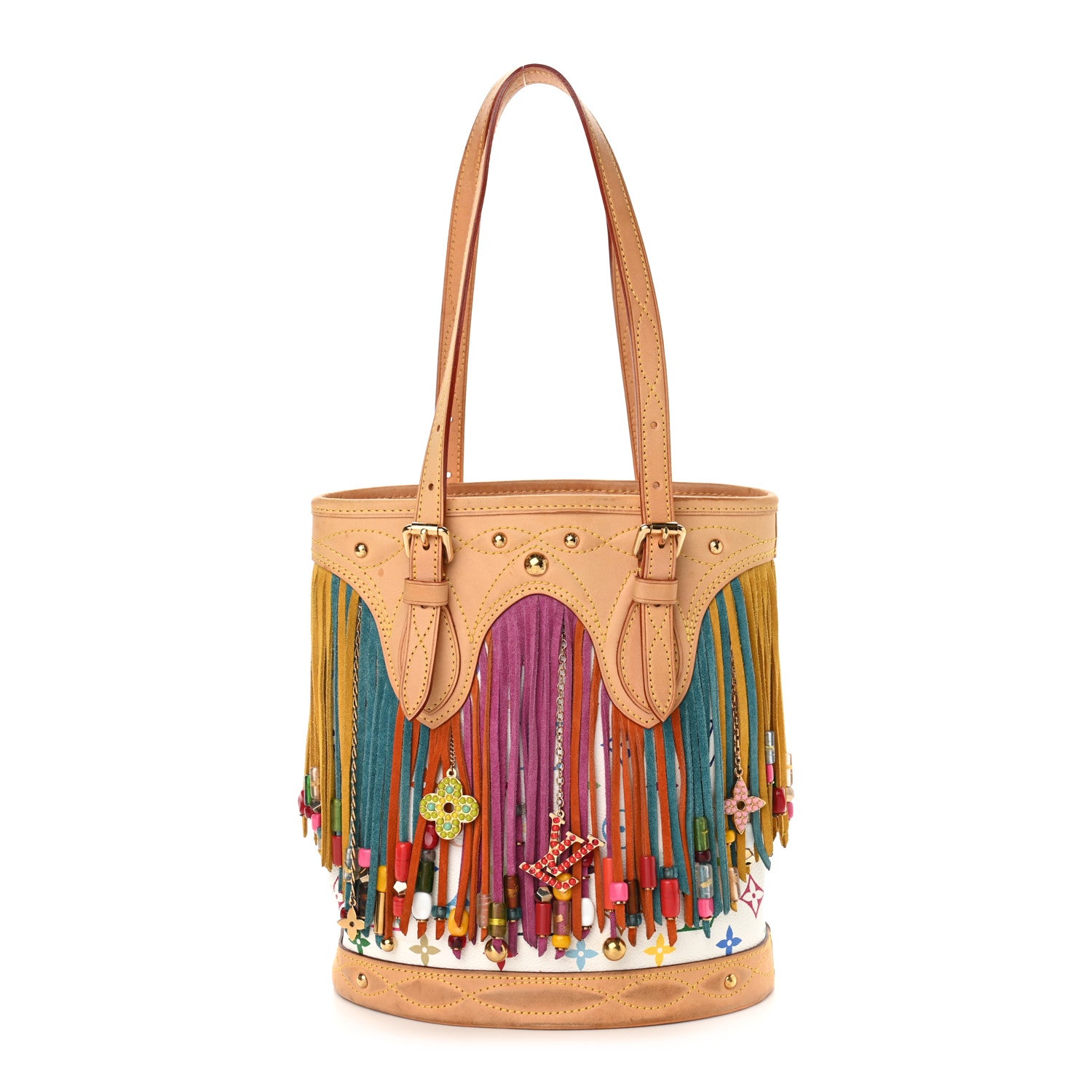 Louis Vuitton Monogram Multicolor Fringe Bucket White 1 of 9