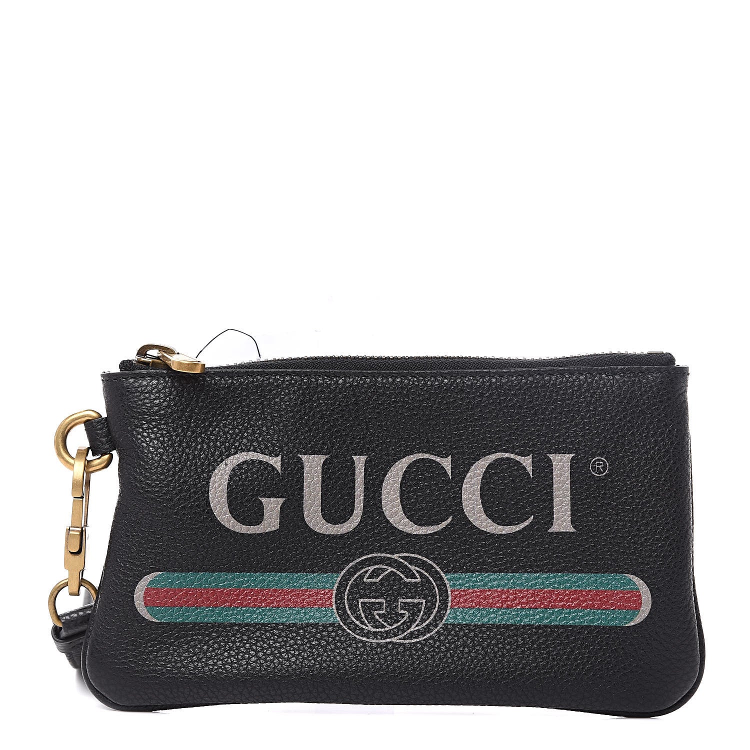 Gucci Grained Calfskin Logo Wristlet Black 1 of 7